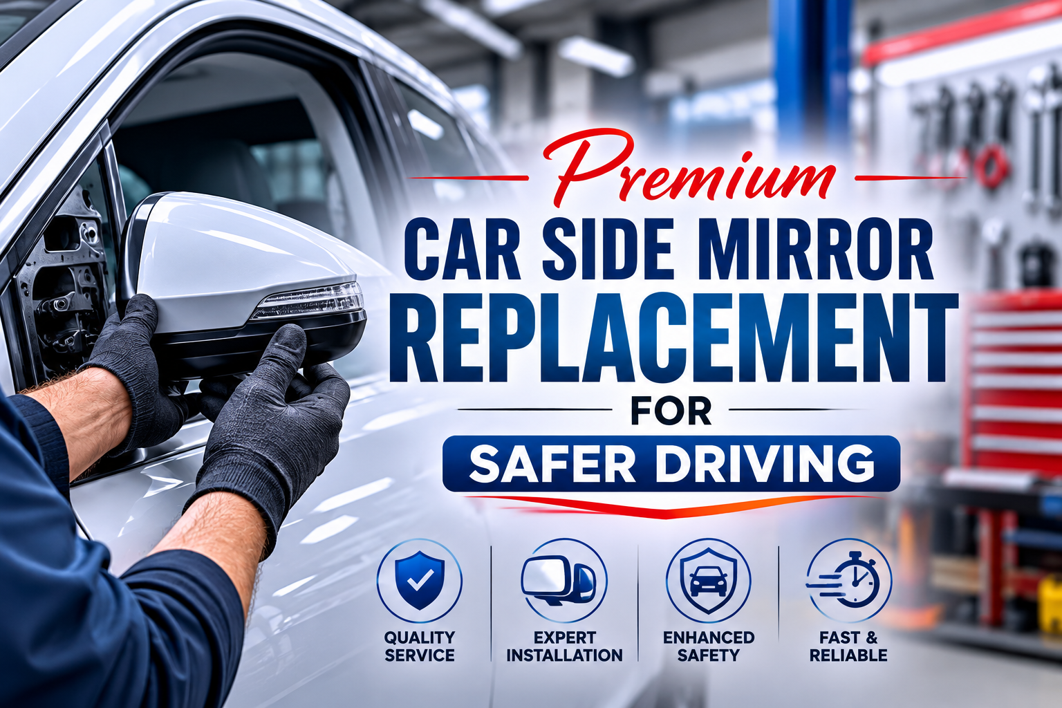 Premium car side mirror replacement for safer driving with a modern vehicle side mirror on an Australian road.