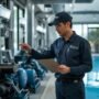 lucid origin_A_professional_pool_technician_in_branded_uniform_carefully_inspecting_pump_equi 0 90x90